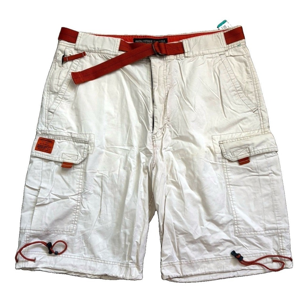 Vtg Y2K Abercrombie & Fitch Cargo Paratrooper Shorts Men 36 Khaki Orange Belted
